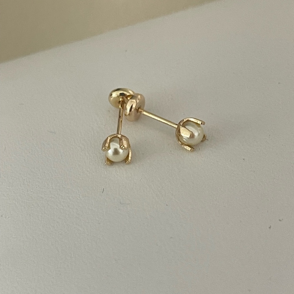 18k Gold Filled Baby Girl Pearl Stud Earrings
